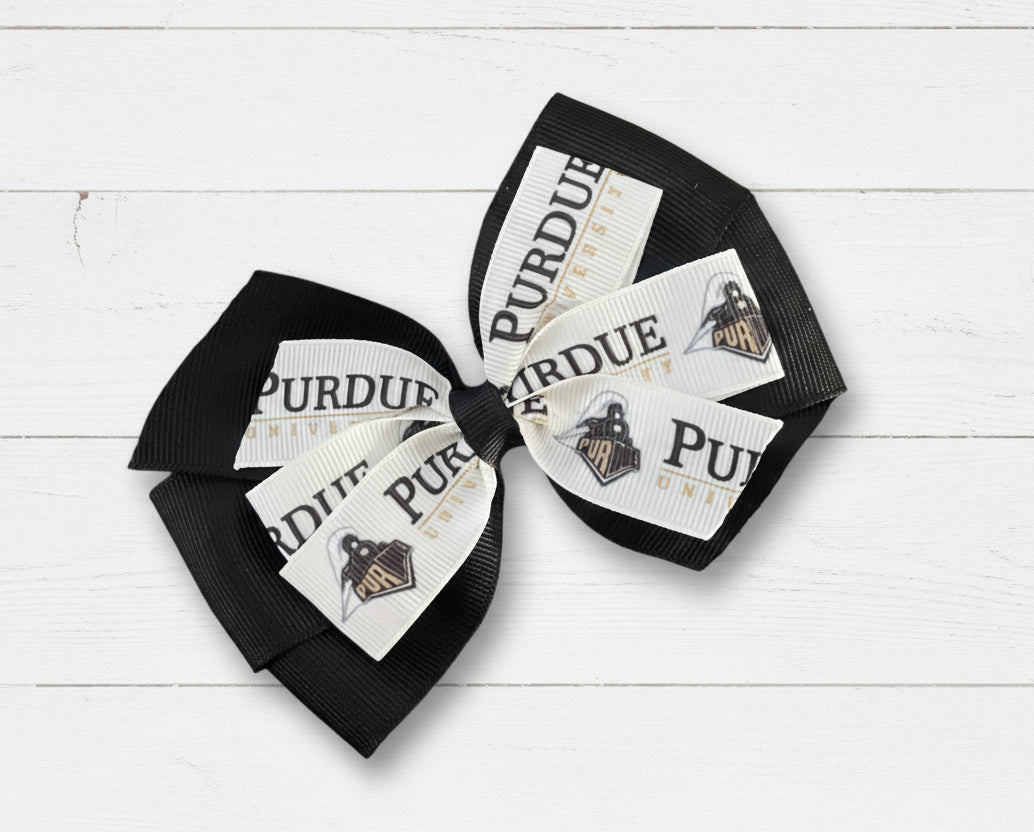 Collegiate Double Hair Bow, University, Purdue