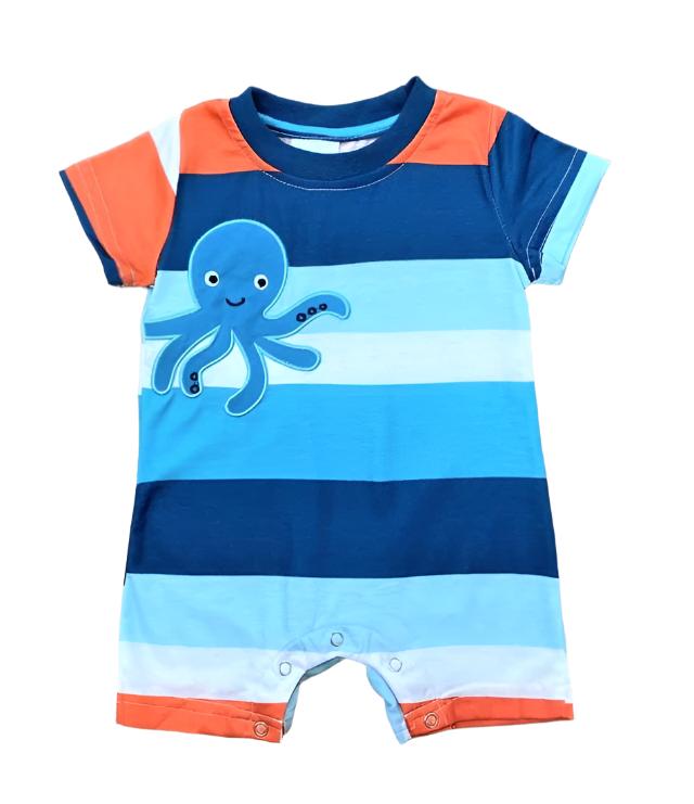 Striped Octopus Romper, boys, baby, infant, jumper / SALE