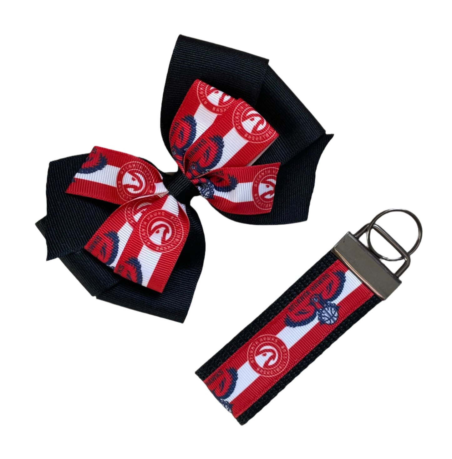 Atlanta Hawks Double Hair Bow and Key FOB, Basketball,