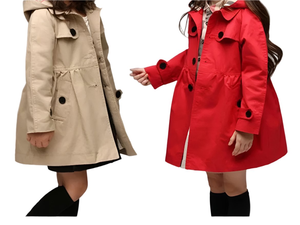 Khaki & Plaid Trim Overcoat, girl, kids, jacket, Fall, preppy