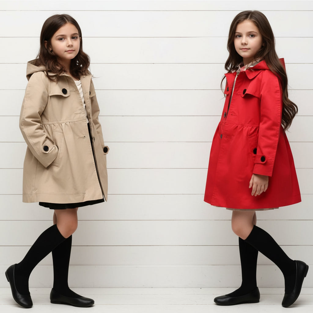 Khaki & Plaid Trim Overcoat, girl, kids, jacket, Fall, preppy