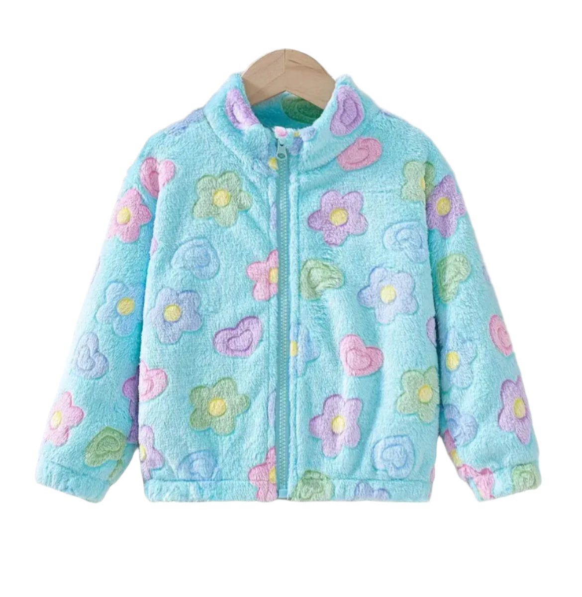 Plush Blue Floral Jacket, zipper, girl's, fleece, kids