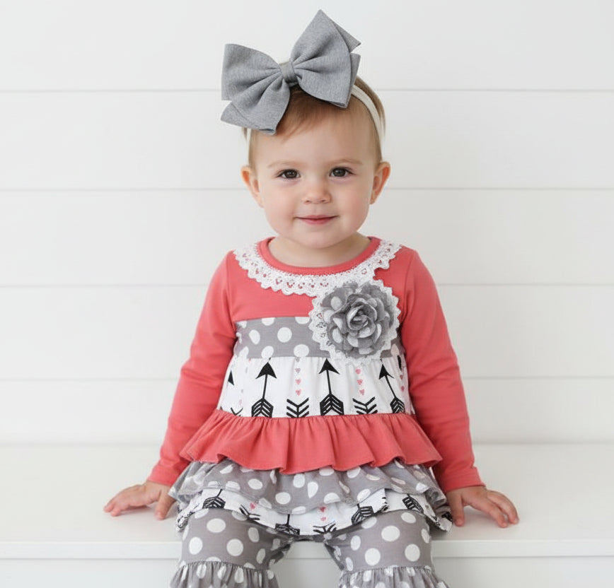 Gray & Orange Boutique Ruffle Outfit, Girl's, Boutique