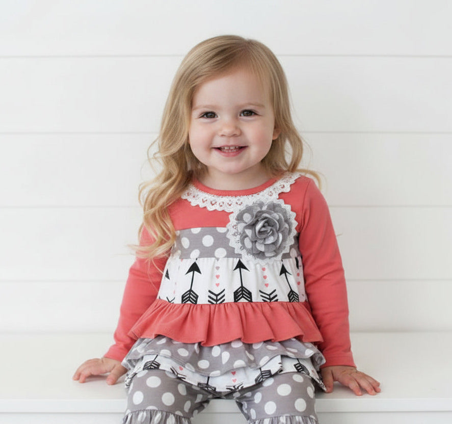 Gray & Orange Boutique Ruffle Outfit, Girl's, Boutique