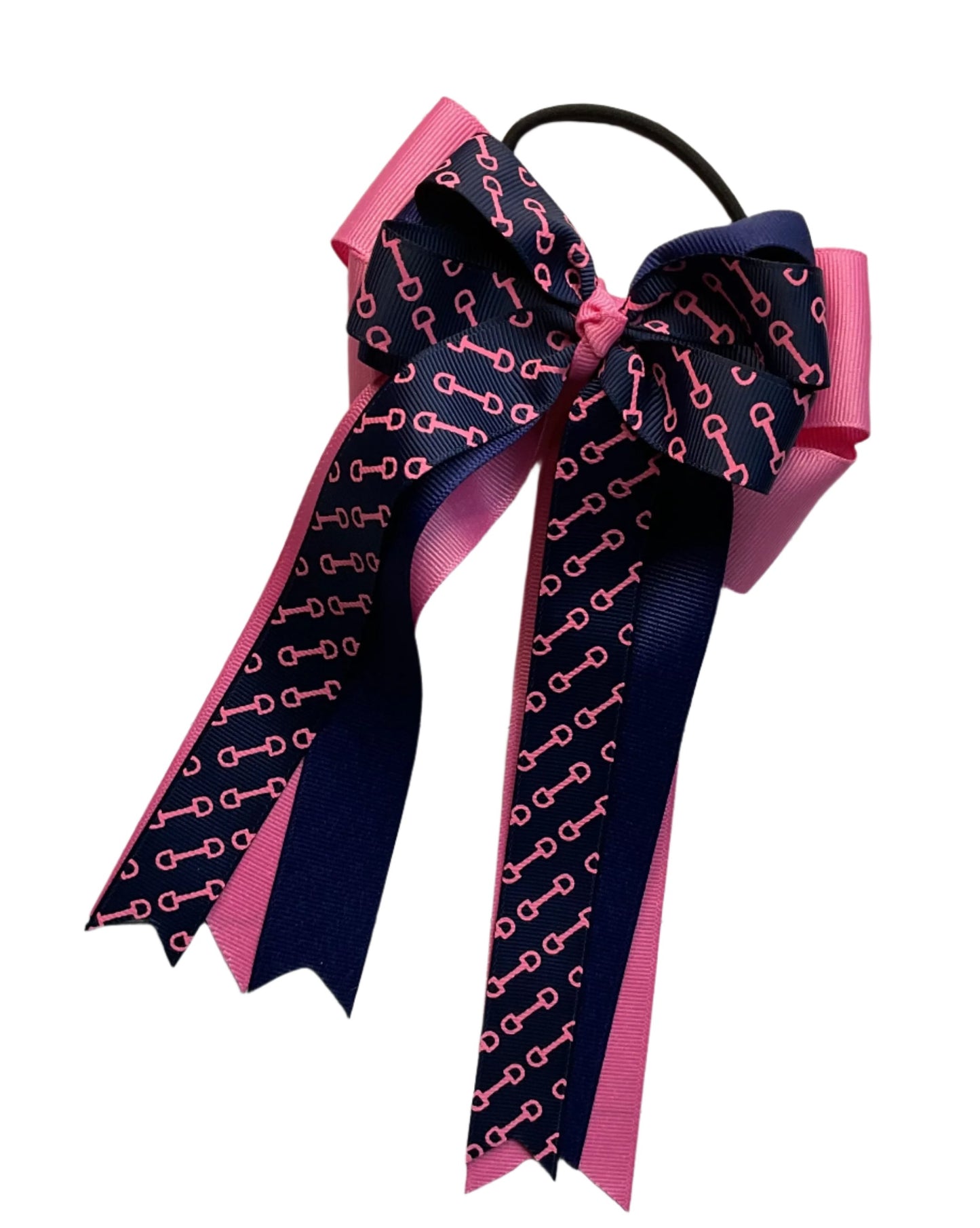 Equestrian Hair Bow, Tails, Horse Show, Navy Blue, Pink
