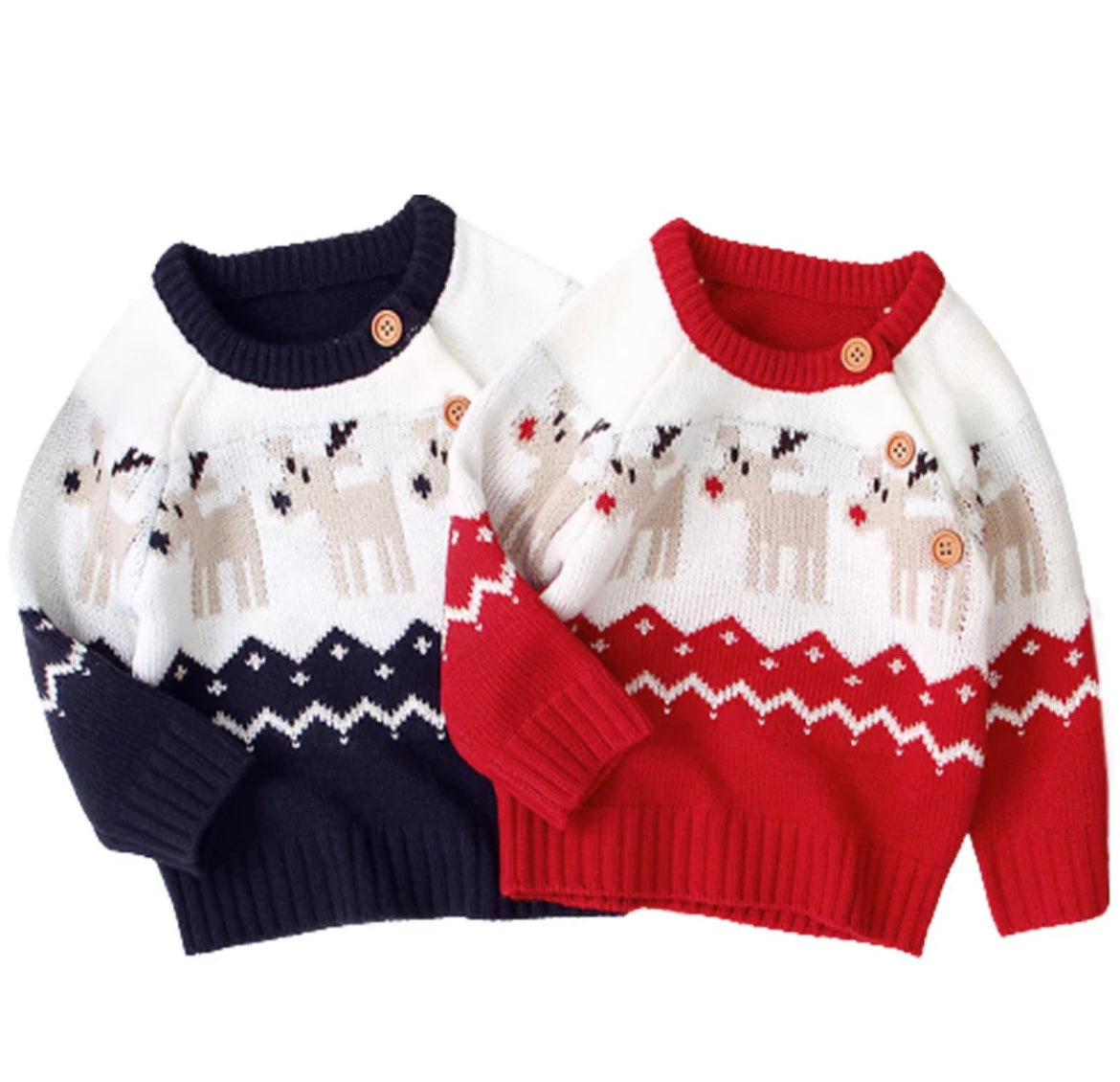 Reindeer Unisex Knit Sweater, Blue or Red, kids, top, Winter