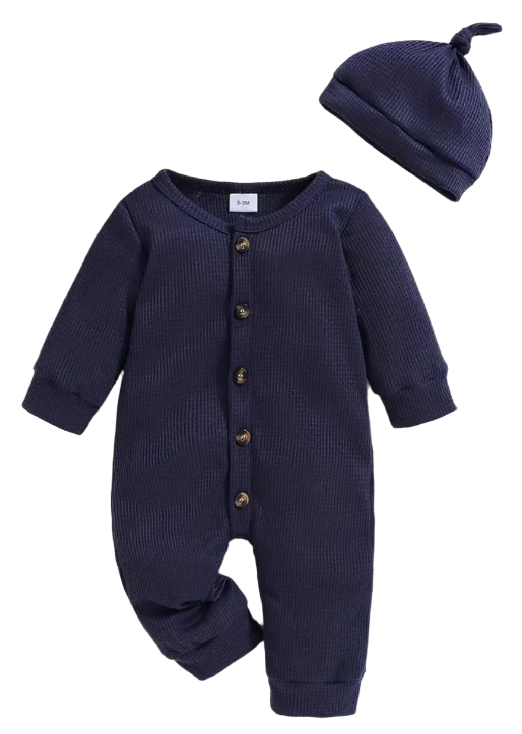 Blue Waffle Texture Romper with Hat, infant, clothing, baby
