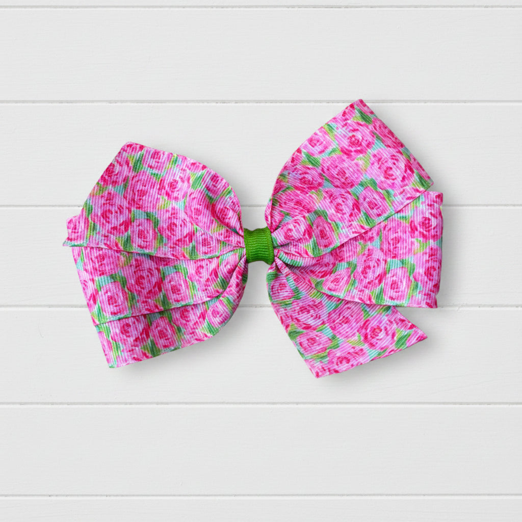 Field of Roses Hair Bow, girl, clip, preppy, flowers, Impressions