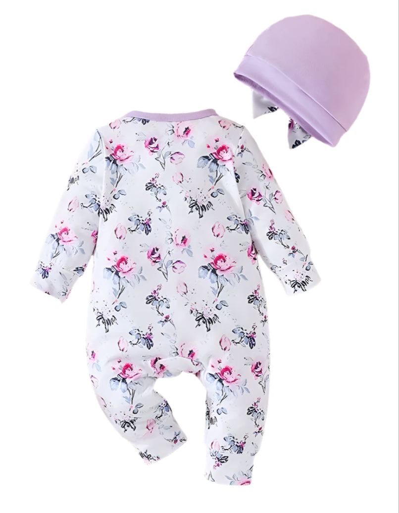 Purple Flower Romper w/Bows & Hat, Baby, Infant