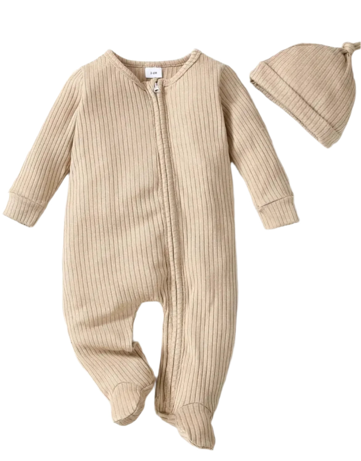 Tan Ribbed Romper with Hat, baby, infant, clothing, set, unisex