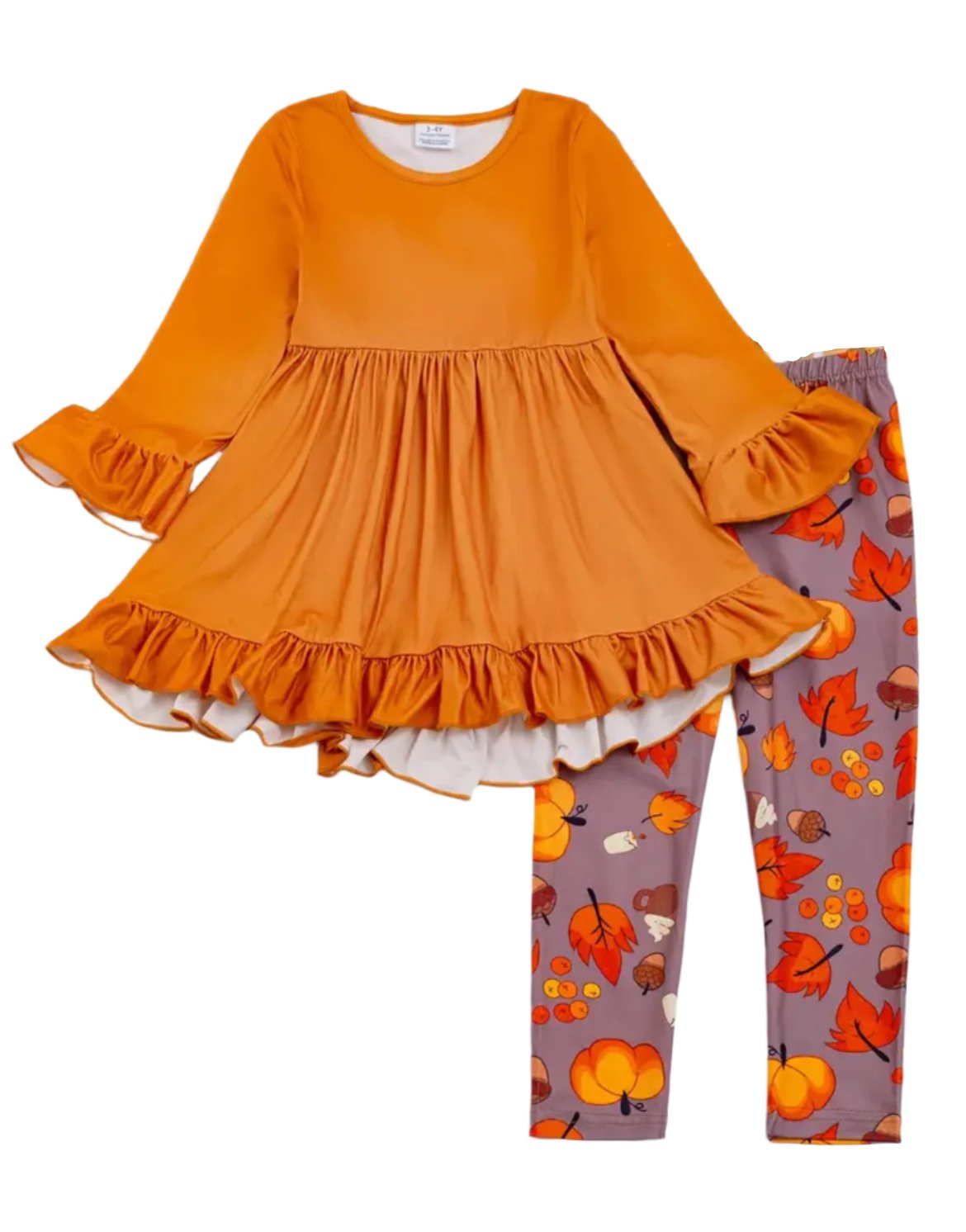 Orange Fall Foliage Ruffle Outfit, girl, set, leggings, top, kids