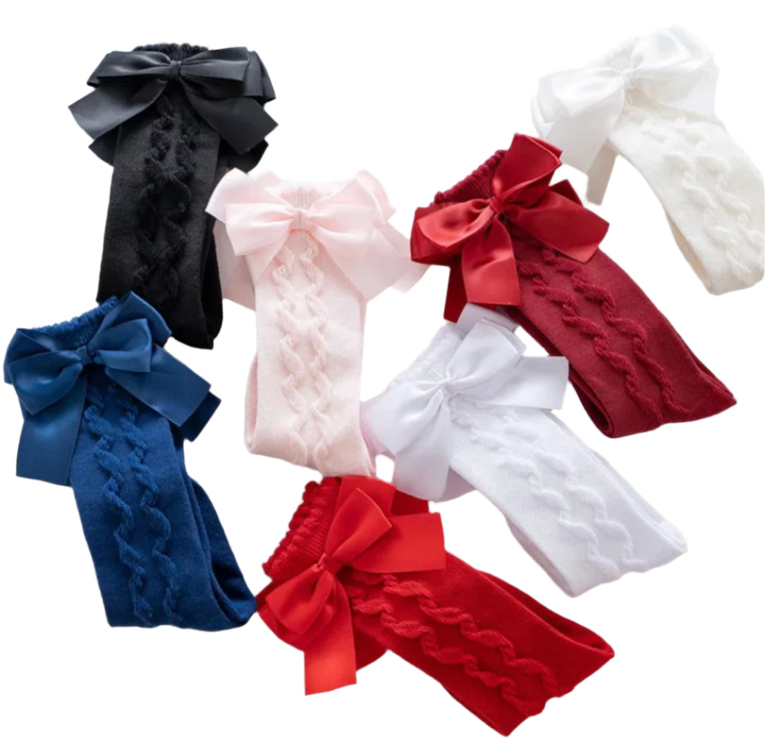 Ribbed Knee Socks with Bow, Kids, Red, Burgundy, girl, holiday, school