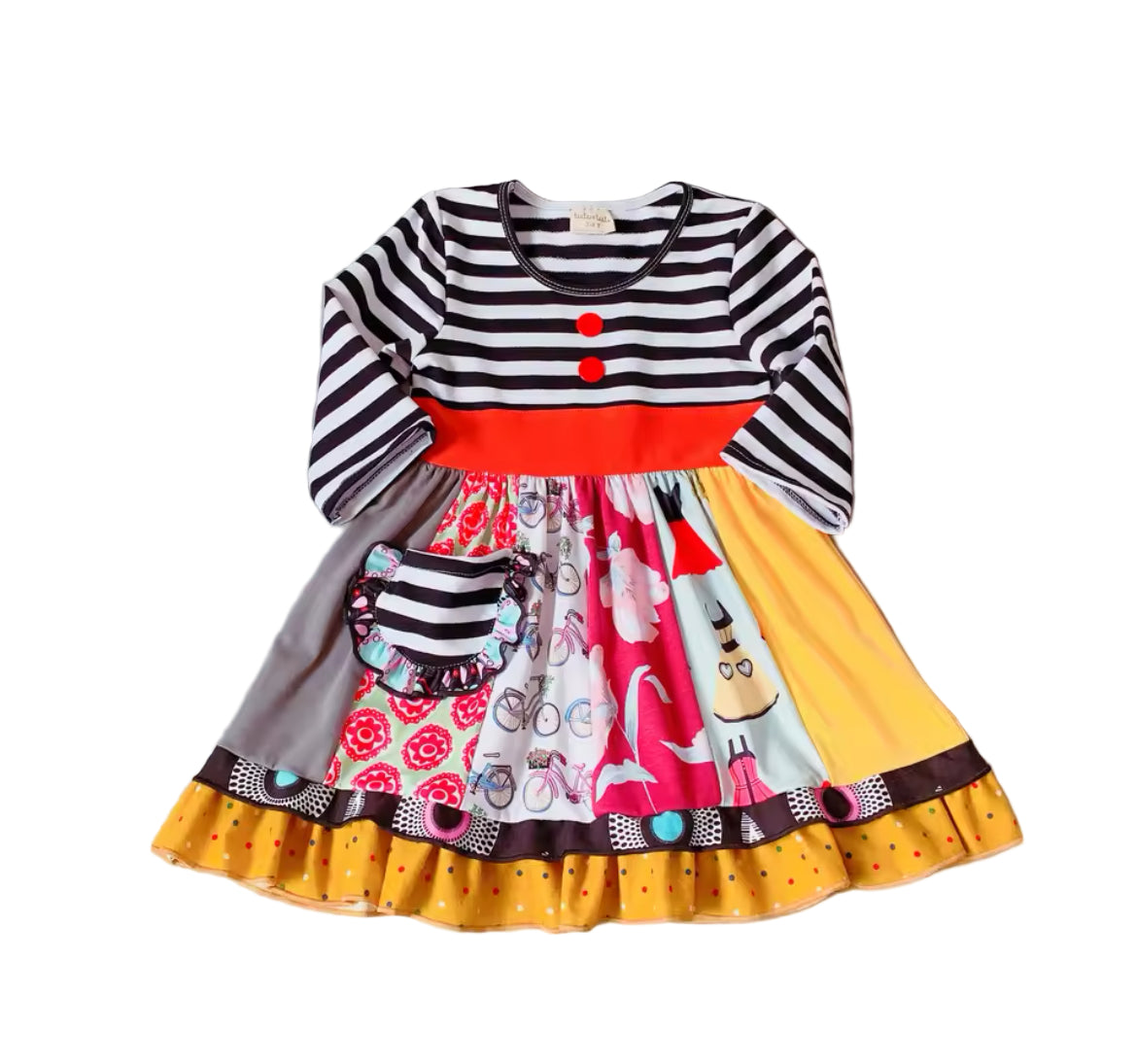 Striped Patchwork Dress, Girl's, kids, apparel