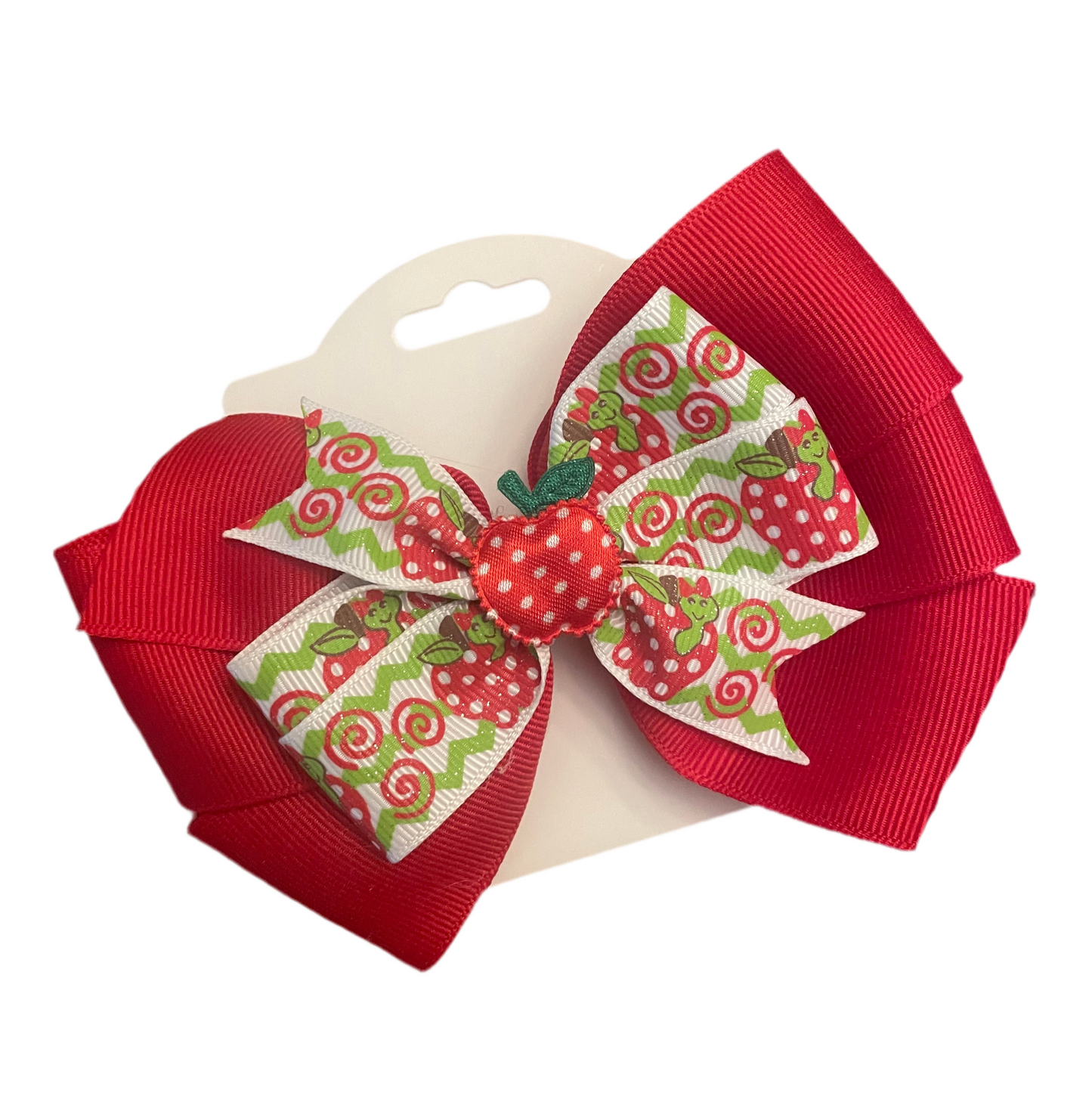 Teacher's Pet Hair Bow, girl, clip, Back to School, Apple