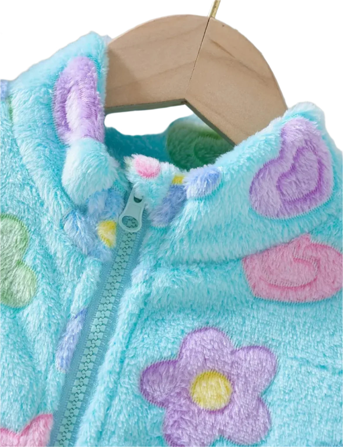 Plush Blue Floral Jacket, zipper, girl's, fleece, kids