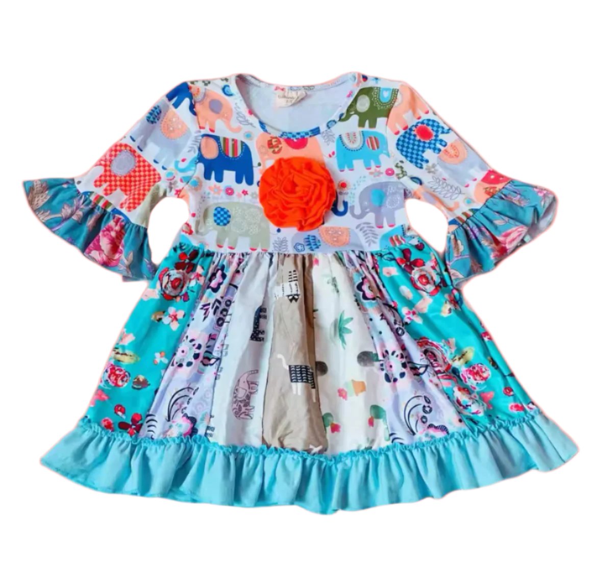 Boutique Elephant Frock Dress, Girl's, kids, apparel, ruffles, Milk Silk