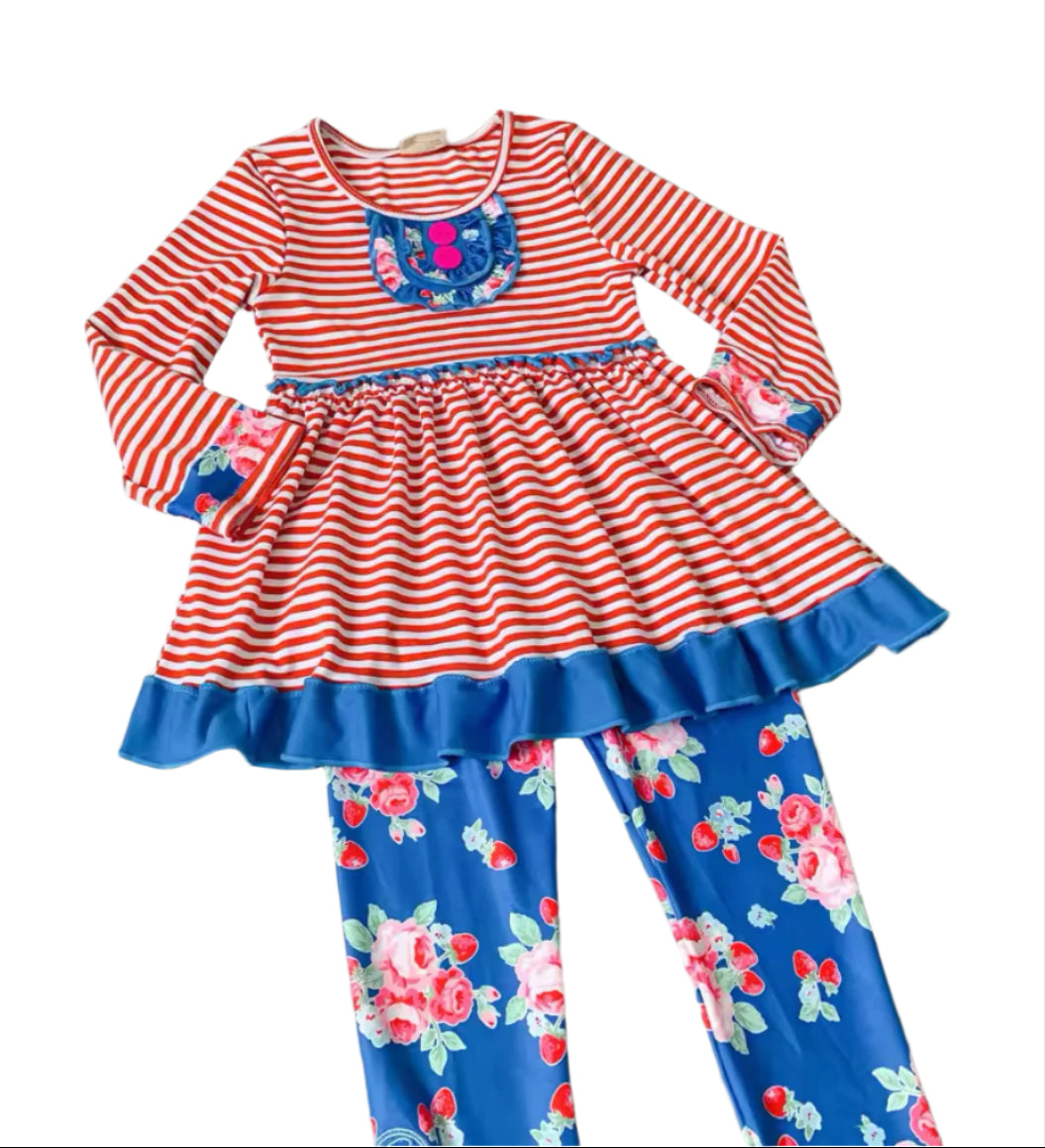 Red & Blue Ruffle Outfit, girl, set, leggings, top, kids