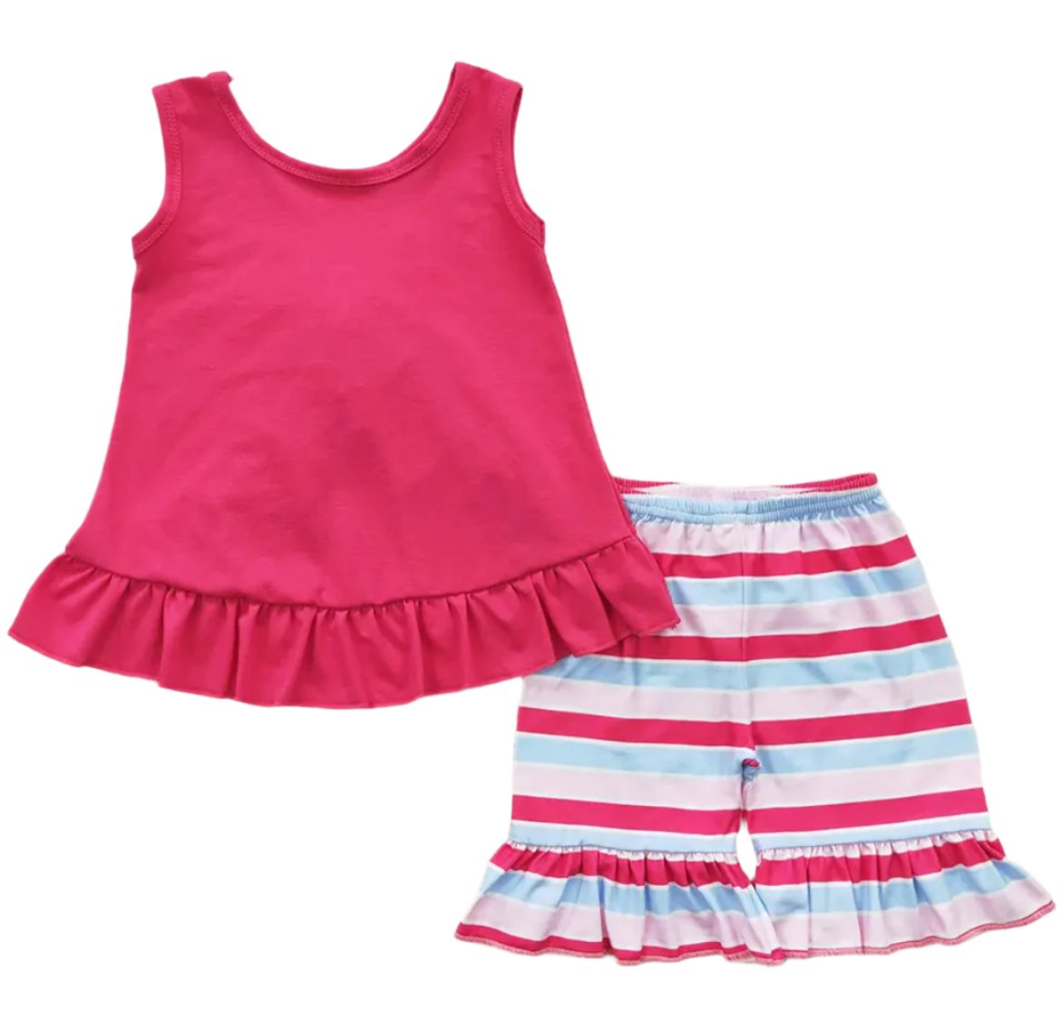 Pink Striped Ruffle Short Set, girl, outfit, kids / SALE