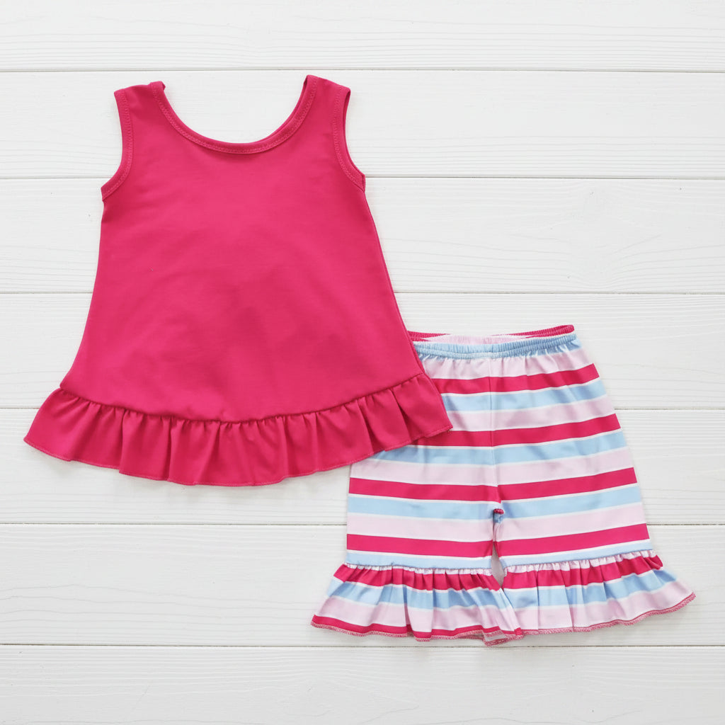 Pink Striped Ruffle Short Set, girl, outfit, kids