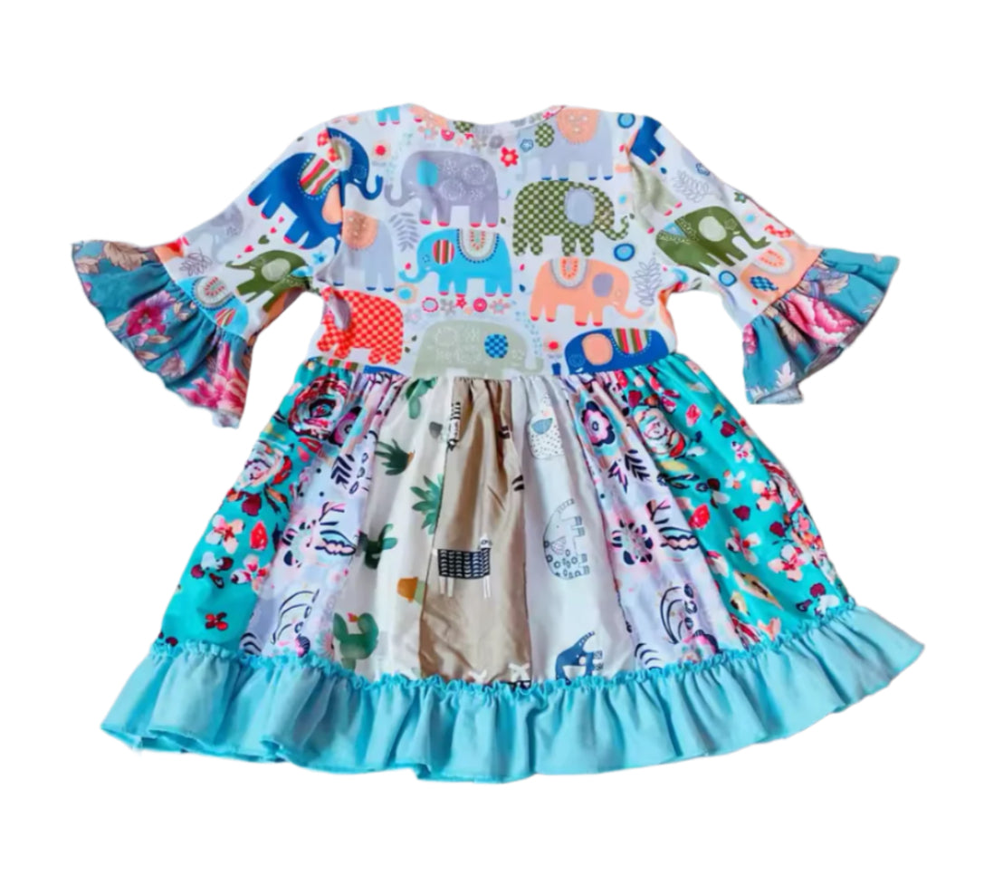 Boutique Elephant Frock Dress, Girl's, kids, apparel, ruffles, Milk Silk