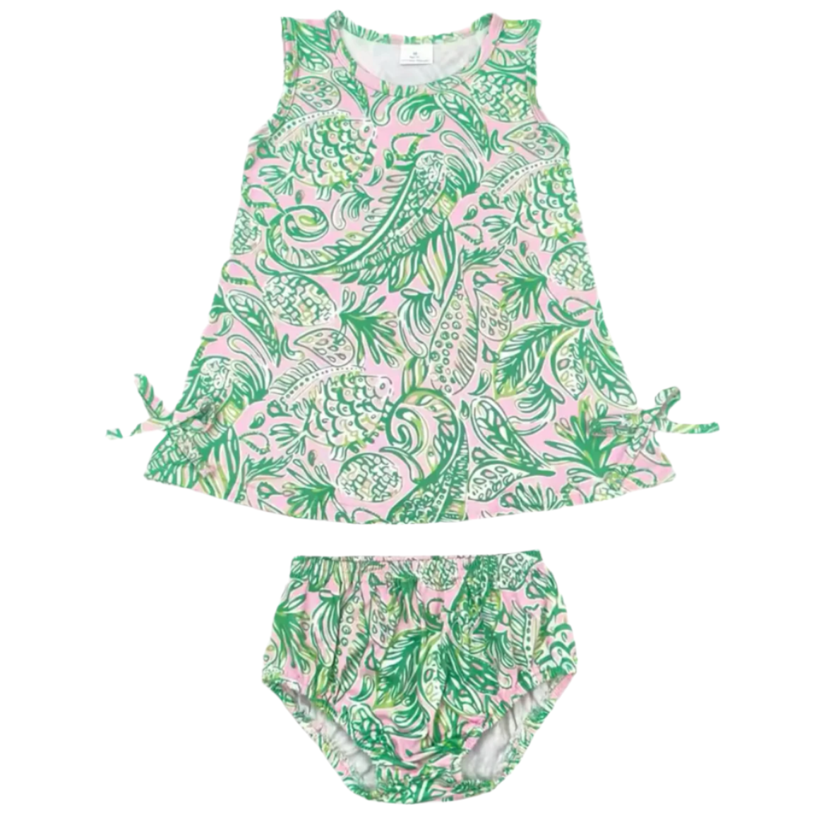 Green & Pink Preppy Pineapple Dress, girl's, Milk Silk, kids, inspired
