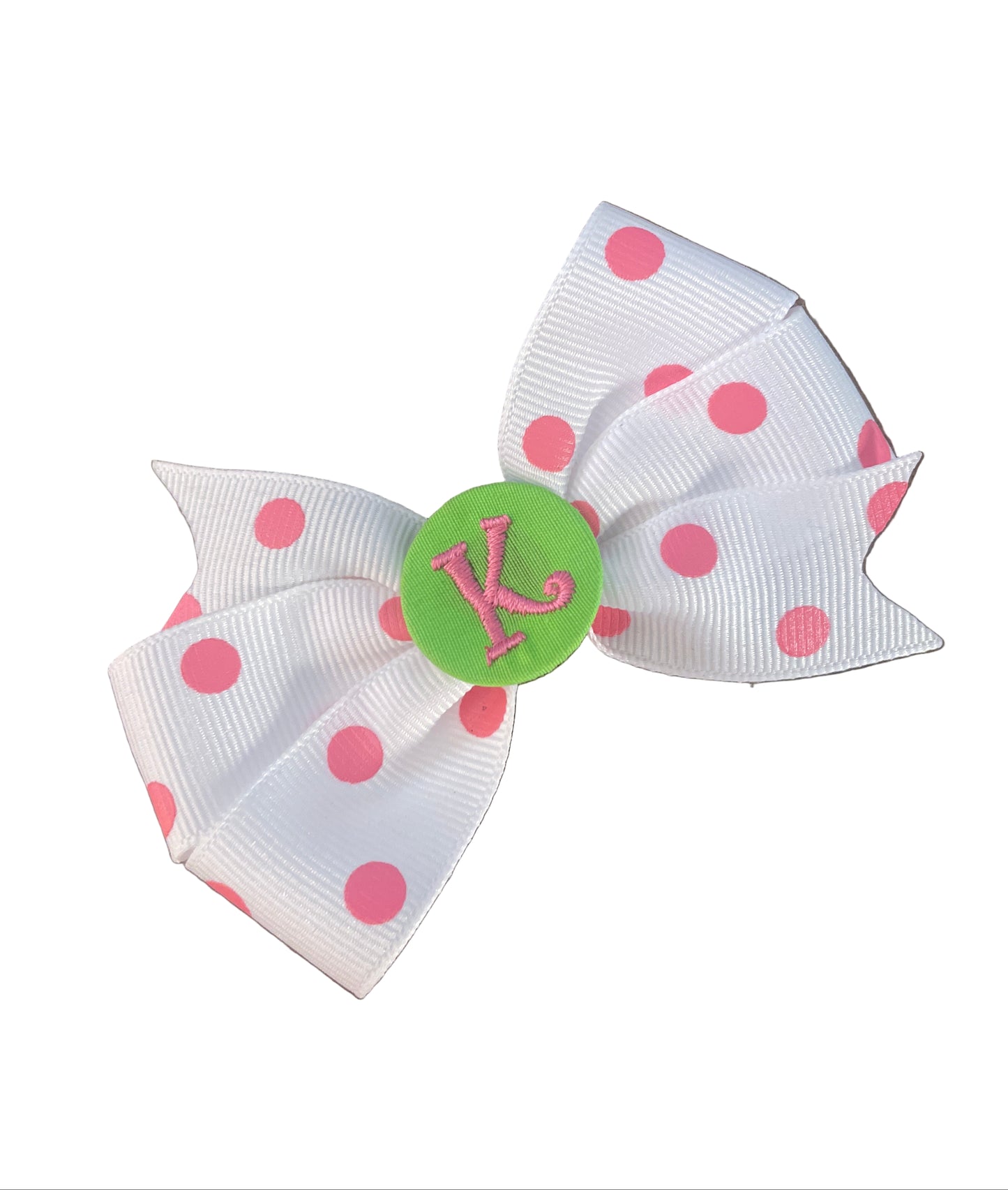 White/Pink Small Polka Dot Initial Hair Bows, Clip, Personalized, pinwheel