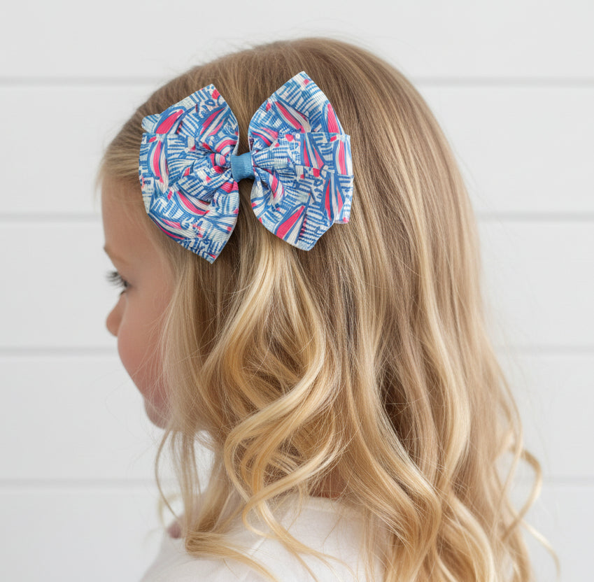 Sailboat Preppy Hair Bow, Red Return, girl, clip