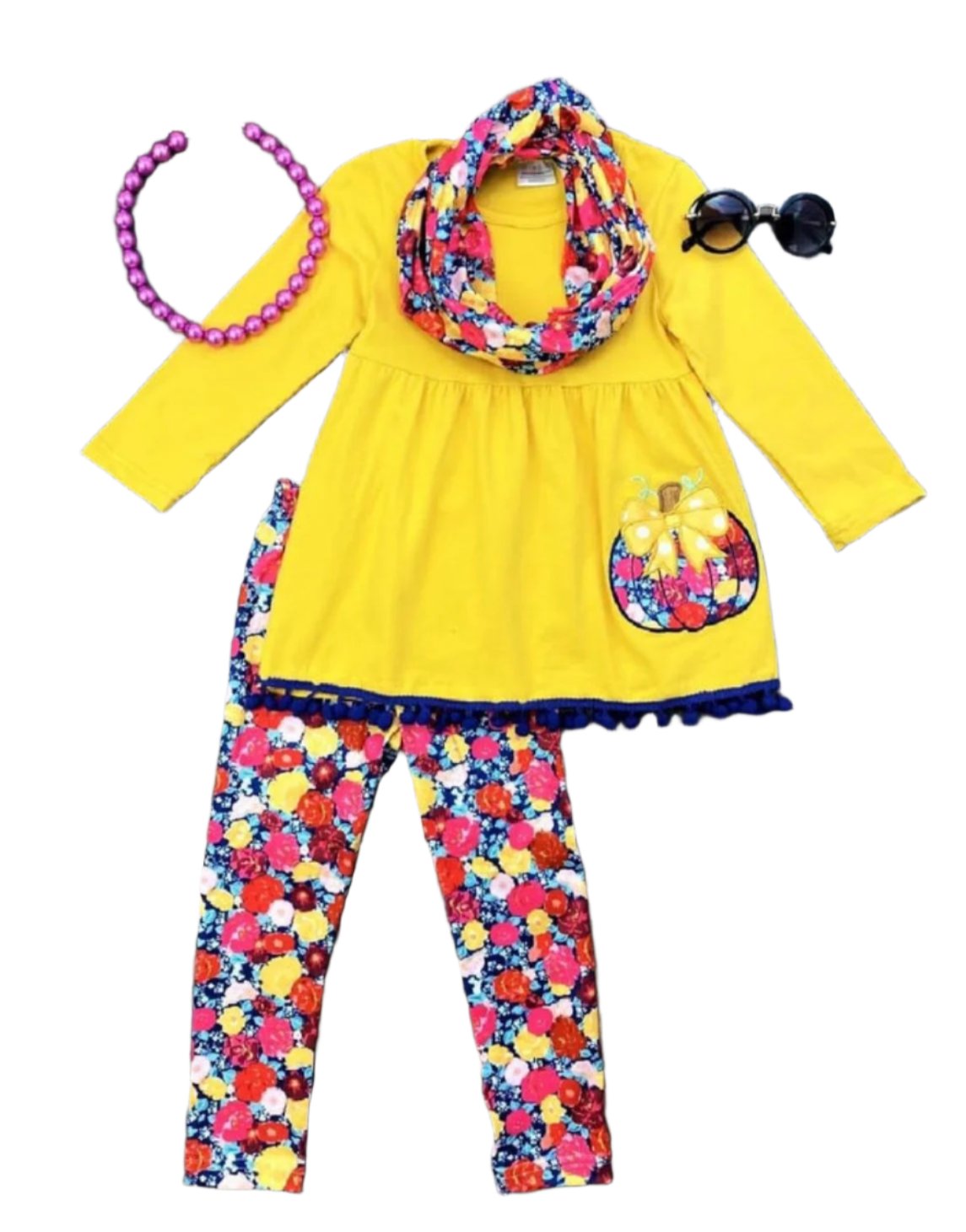 Pumpkin Floral 3 Piece Outfit, girls, leggings