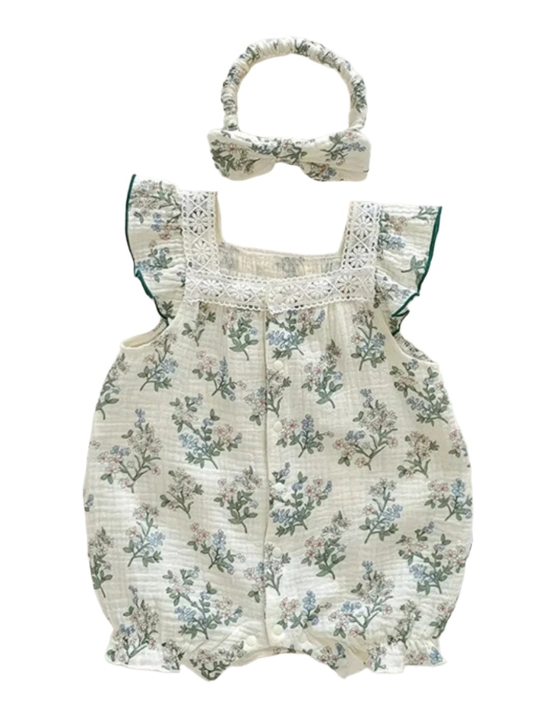 Green Flower & Lace Romper, Infant, shower, girl, baby, kids - SALE