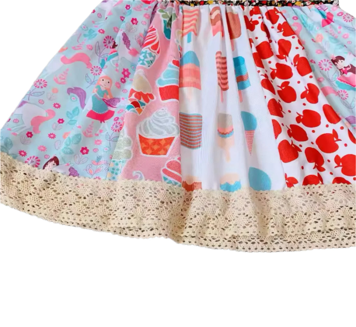 Striped Blue Patchwork Dress, Girl's, kids, apparel