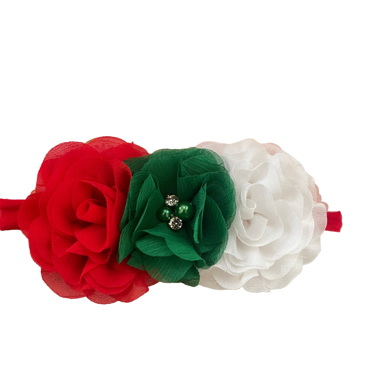 Green, White & Red Flower Nylon Headband, baby, toddler, child