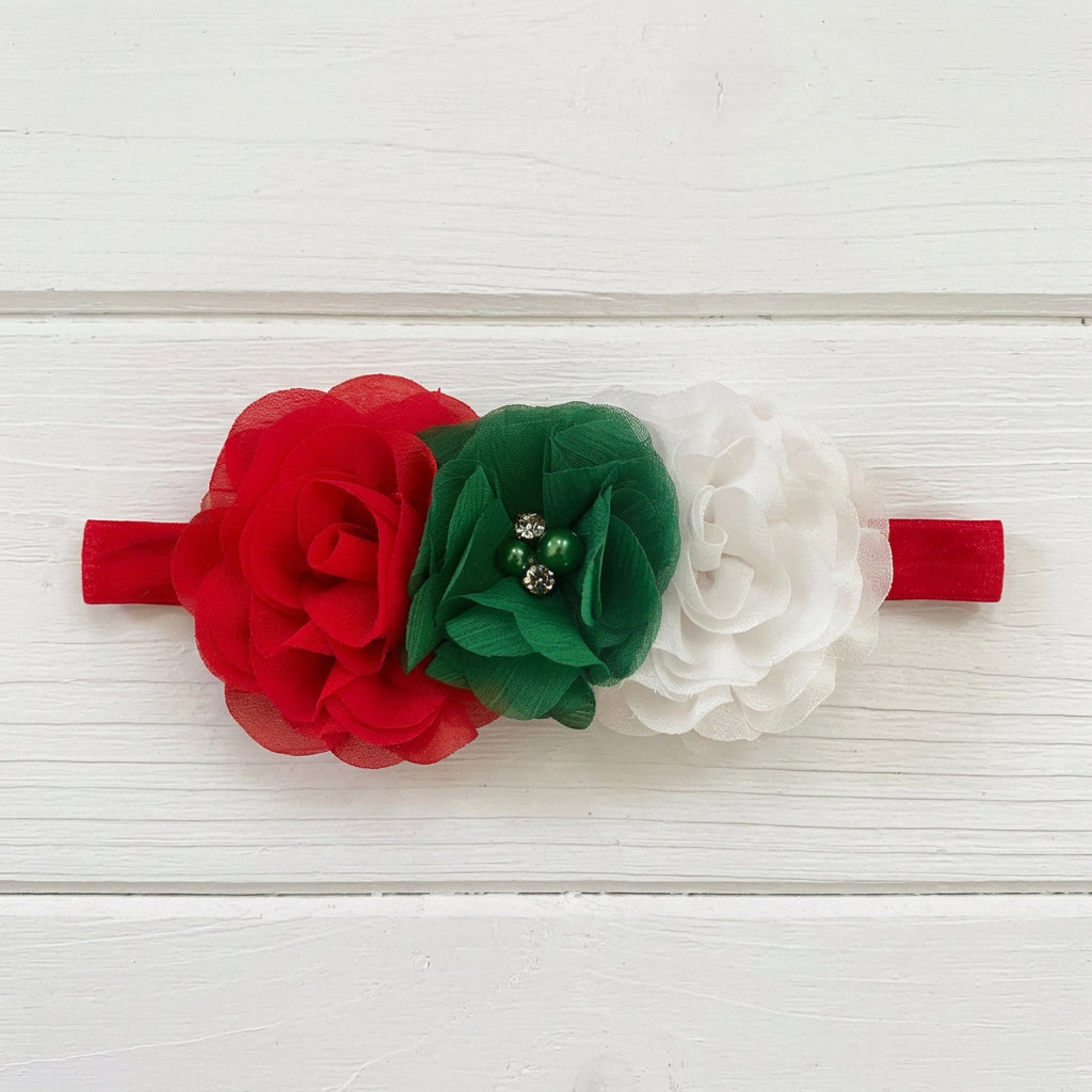 Green, White & Red Flower Nylon Headband, baby, toddler, child