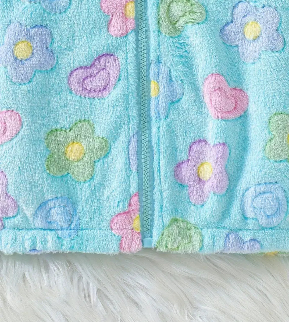 Plush Blue Floral Jacket, zipper, girl's, fleece, kids
