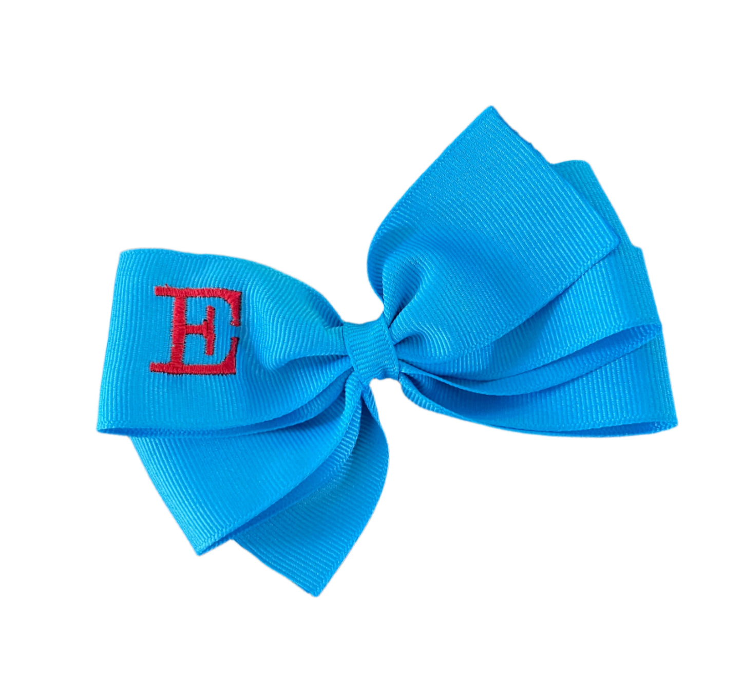Turquoise Monogrammed Hair Bow w/Red Initial, Personalized