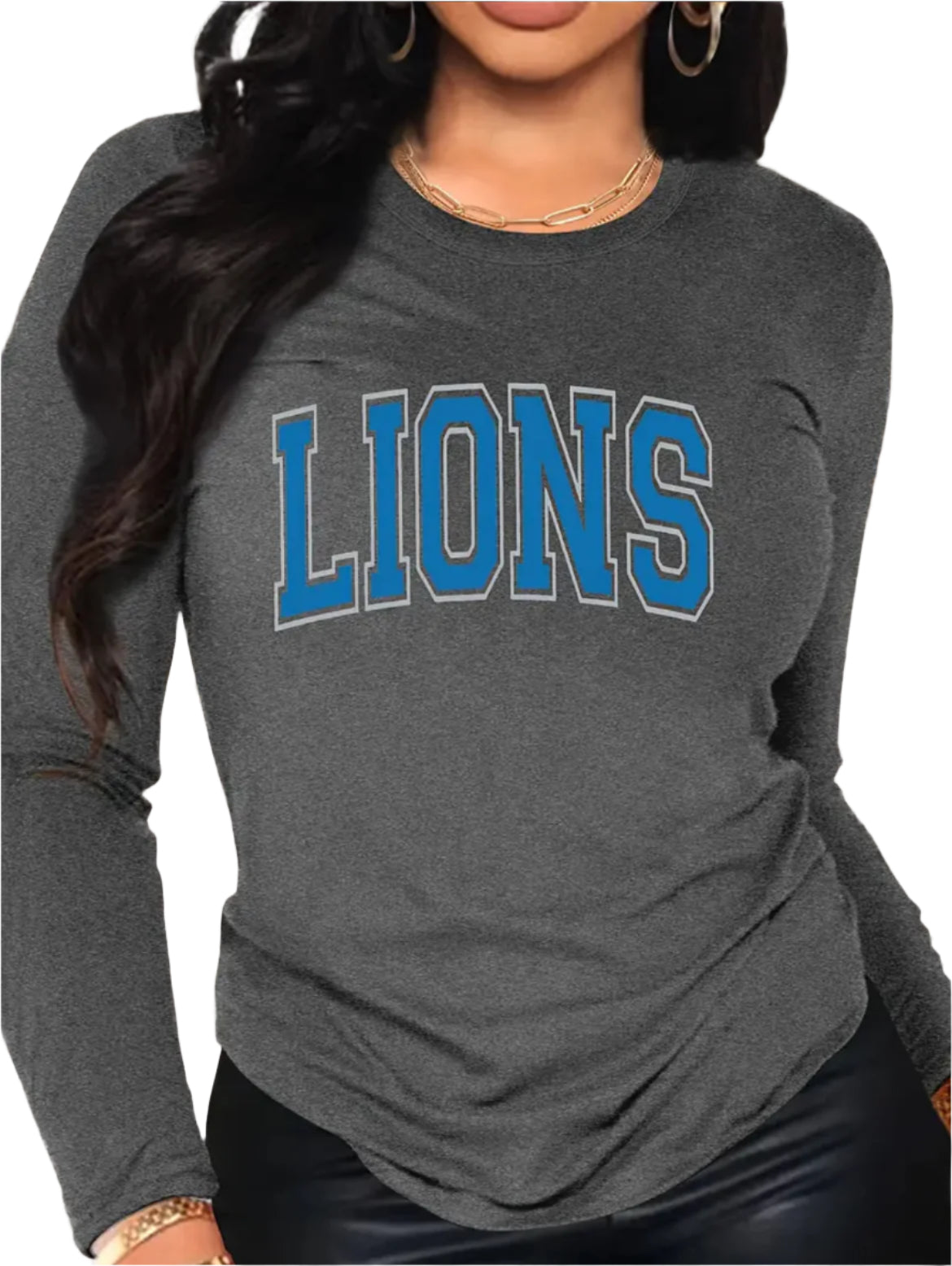 Detroit Lion's Gray Long Sleeve Shirt, football, Adult