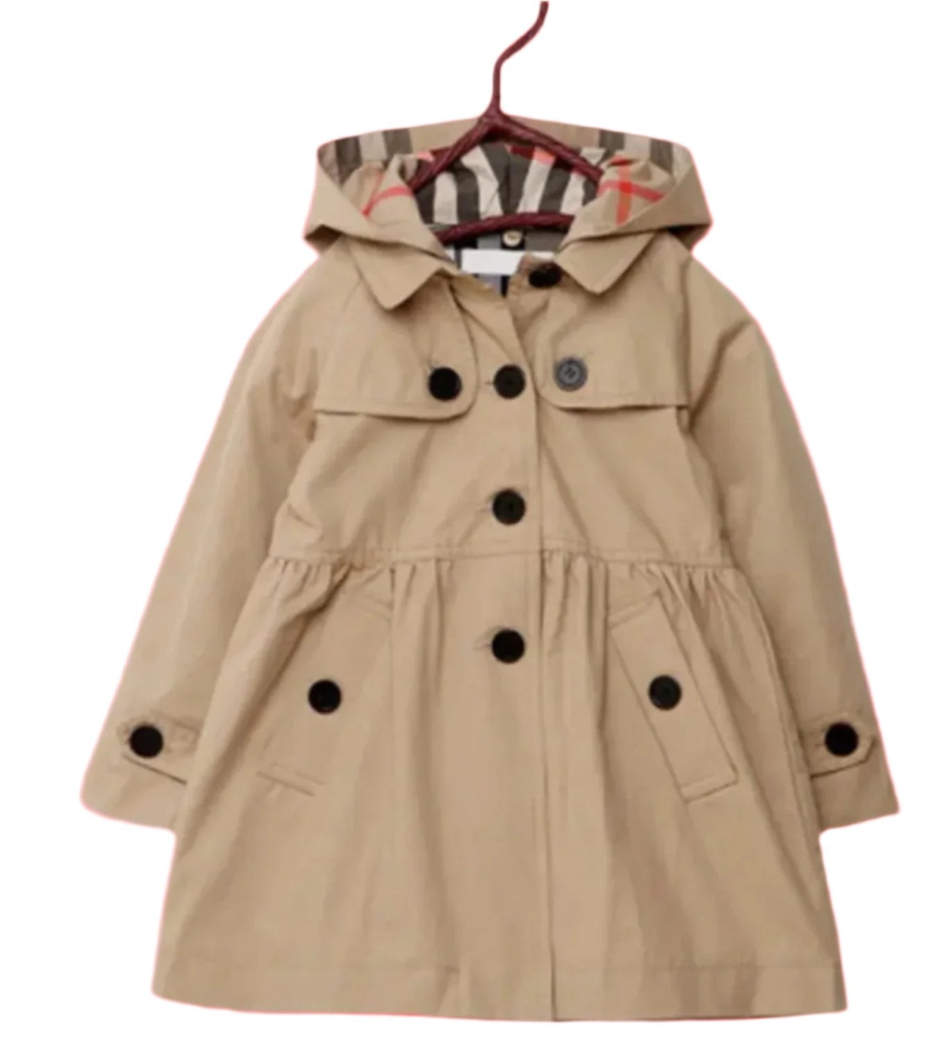 Khaki & Plaid Trim Overcoat, girl, kids, jacket, Fall, preppy