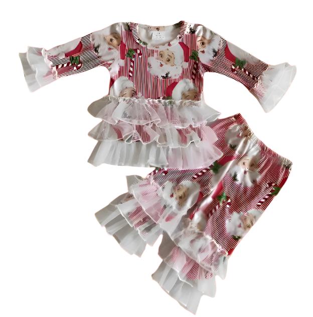 Santa Boutique Ruffle Milk Silk Outfit, Girls, Set, holiday, Christmas