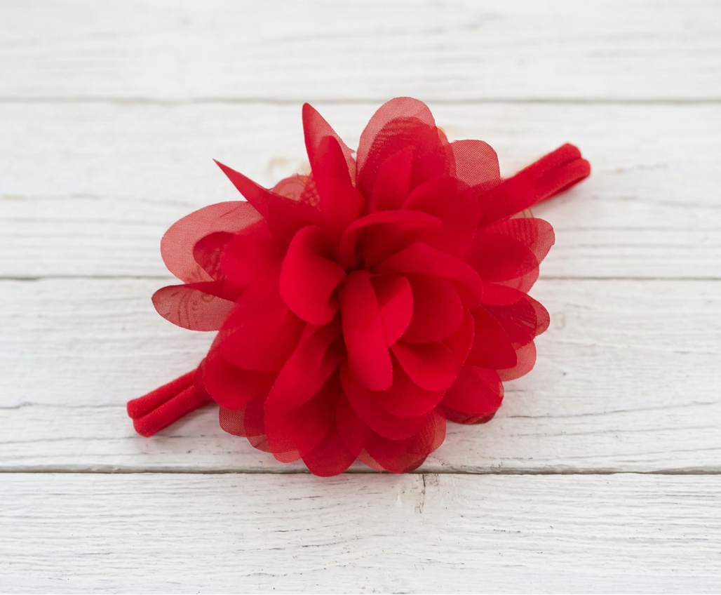 Red Chiffon Flower Nylon Headband, baby, toddler, child, holiday