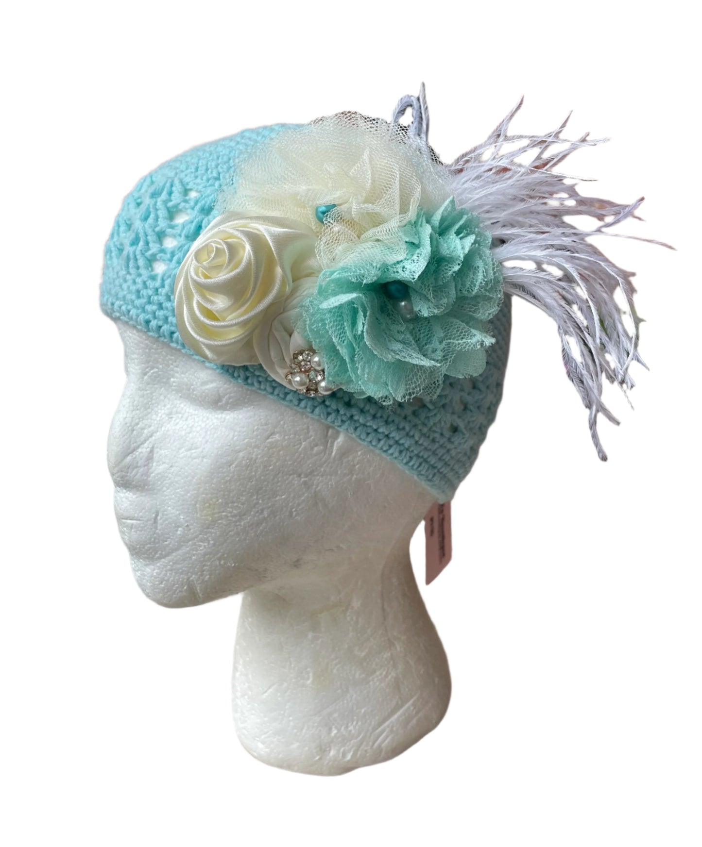 Boutique Robin's Egg Blue Knit Hat, Cap, Girl, Flower