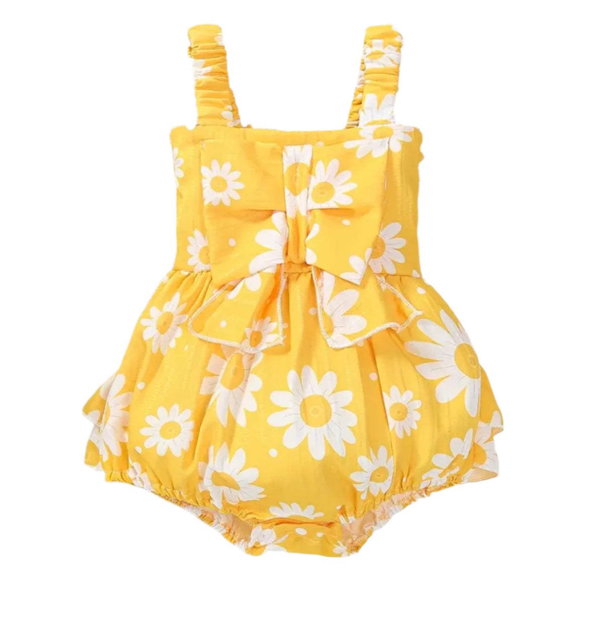 Daisy Print Yellow Ruffle Romper w/Bow, infant, baby, girl