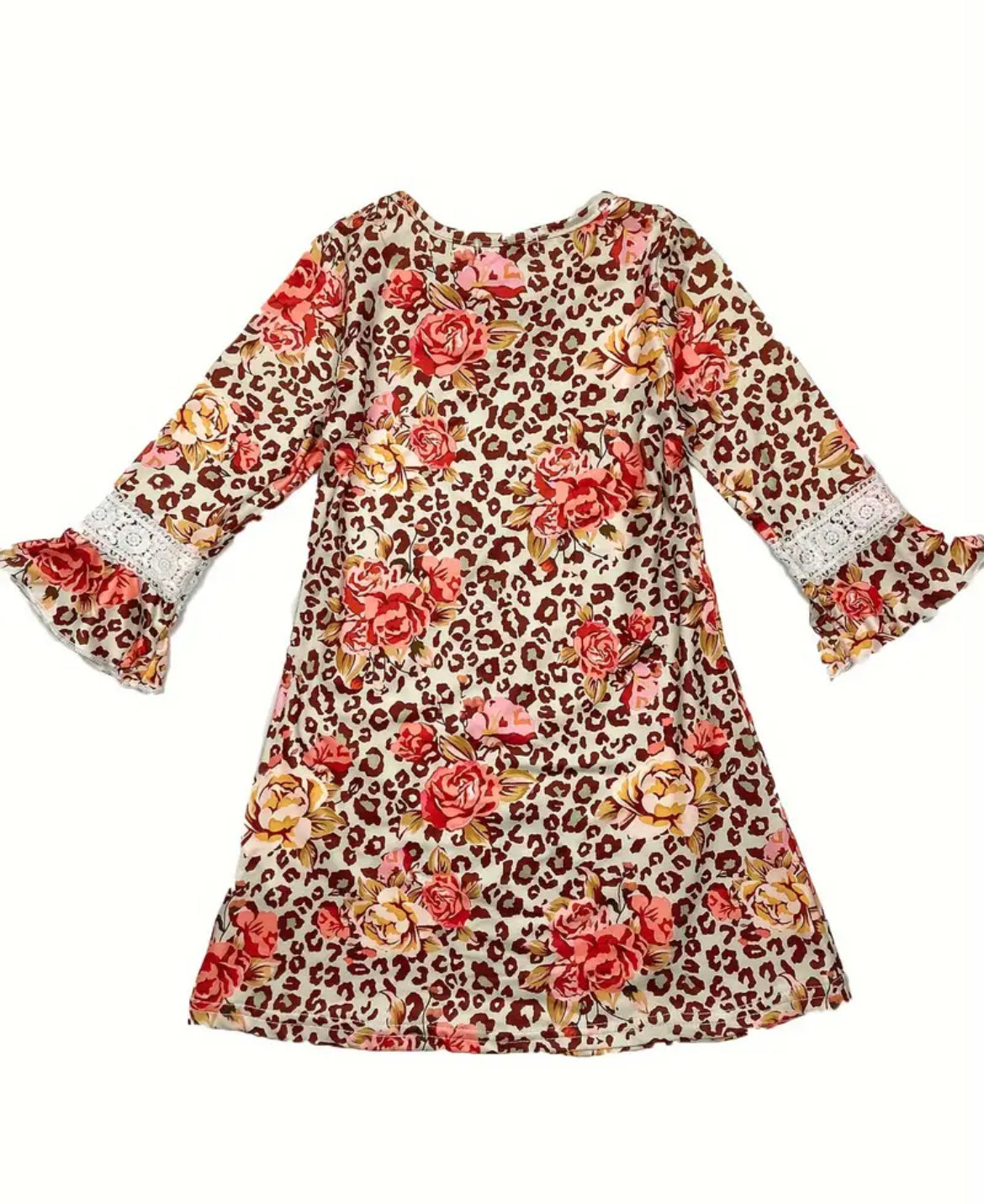 Leopard & Flower Print Dress, girl, kids, clothing