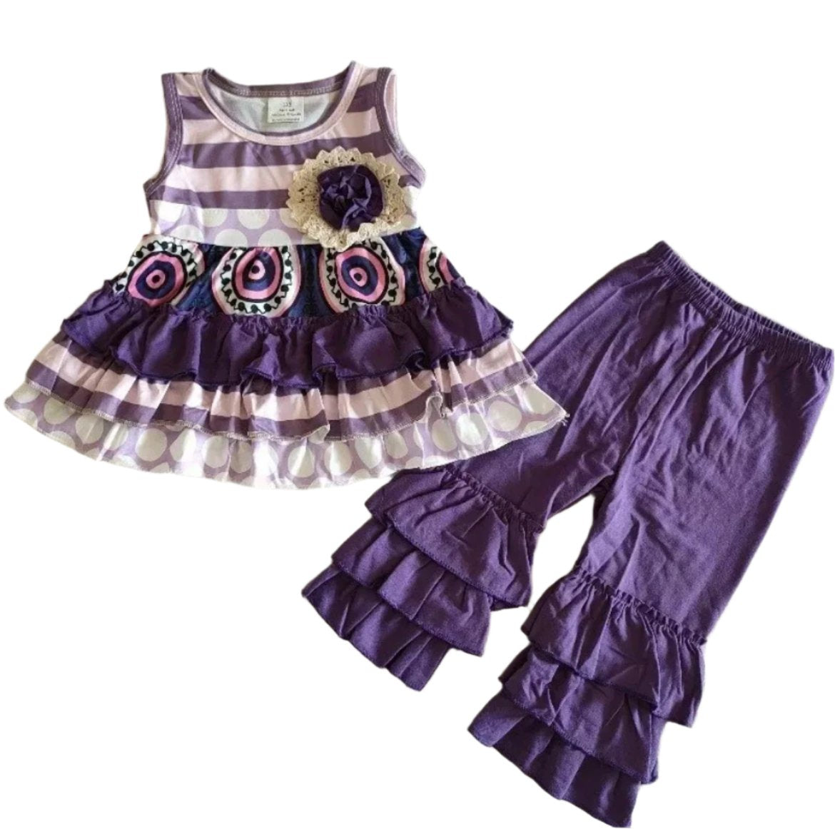Boutique Purple Ruffle Sleeveless Outfit, girl, kids, pants