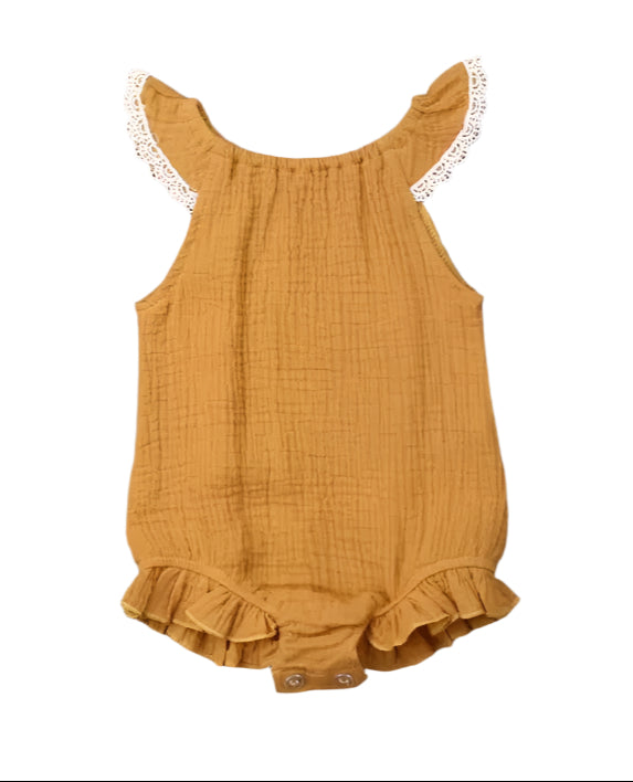 Mustard or Khaki Muslin Romper, Infant, Toddler, baby, girl / SALE