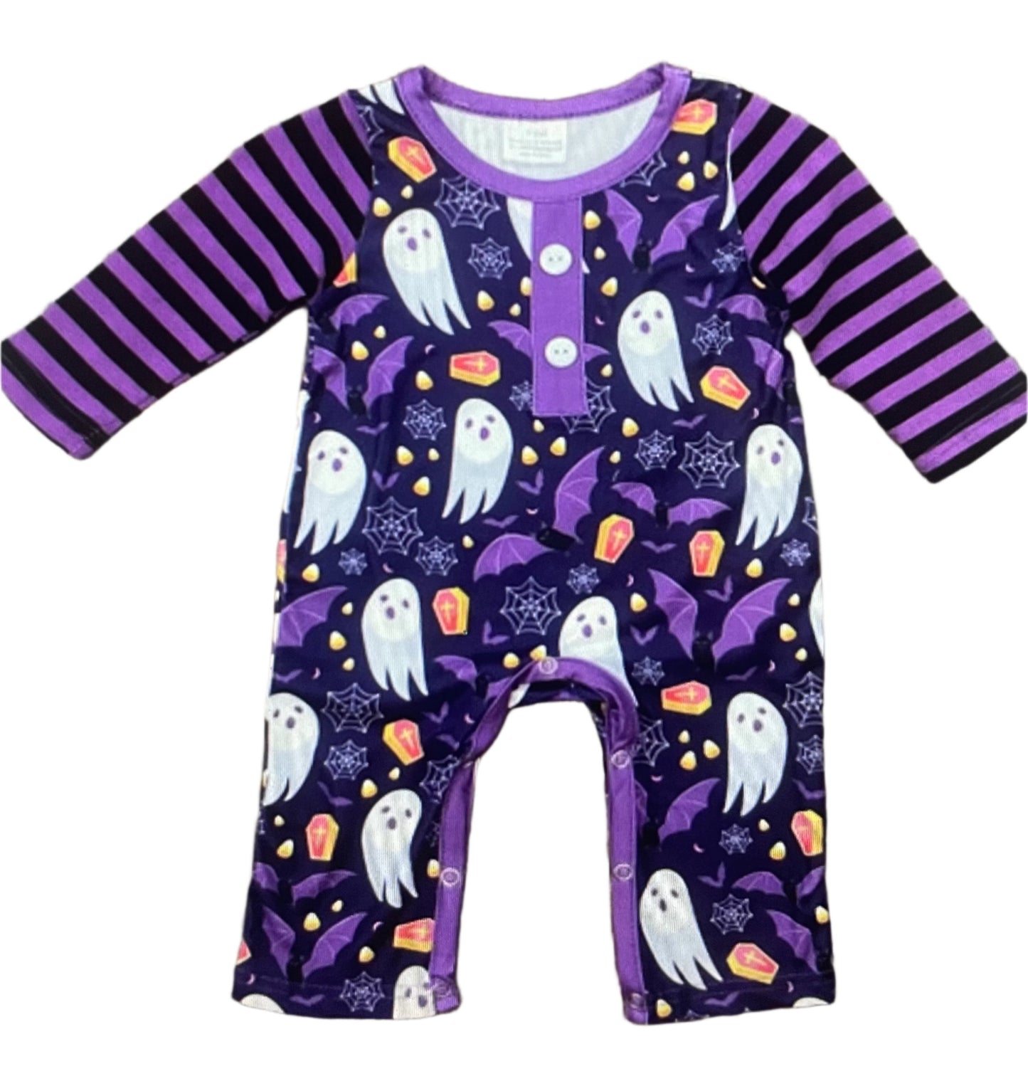 Bats & Ghosts Purple Romper, Baby, Infant, holiday, Halloween