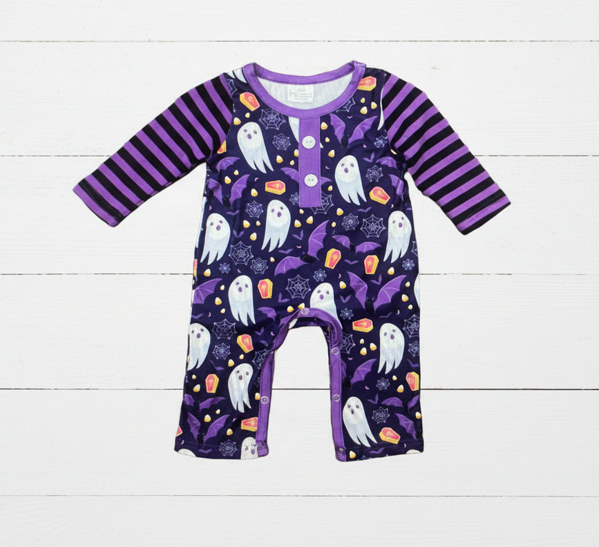 Bats & Ghosts Purple Romper, Baby, Infant, holiday, Halloween