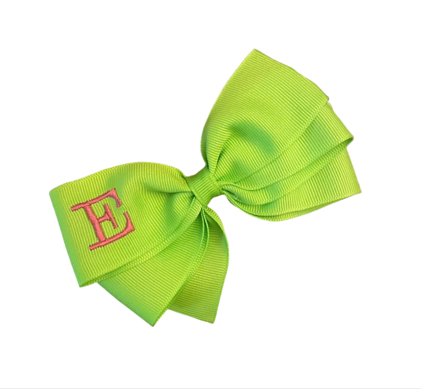 Apple Green Monogrammed Hair Bow w/Pink Initial, Personalized