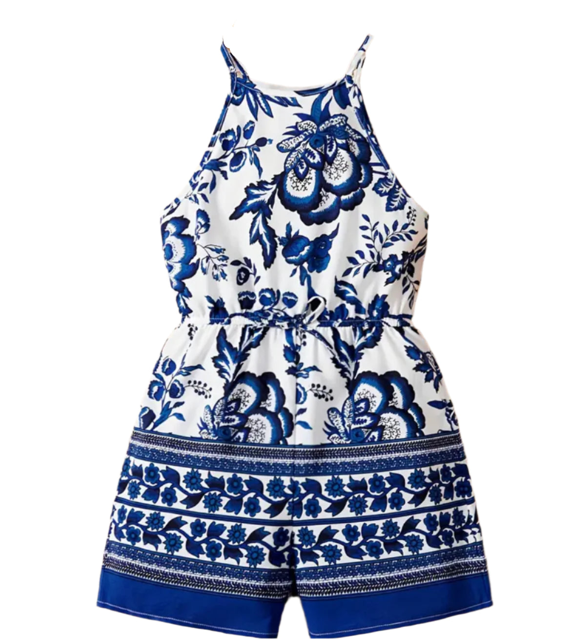 Blue Chinoiserie Print Romper, girl, Jumper, Summer, Floral