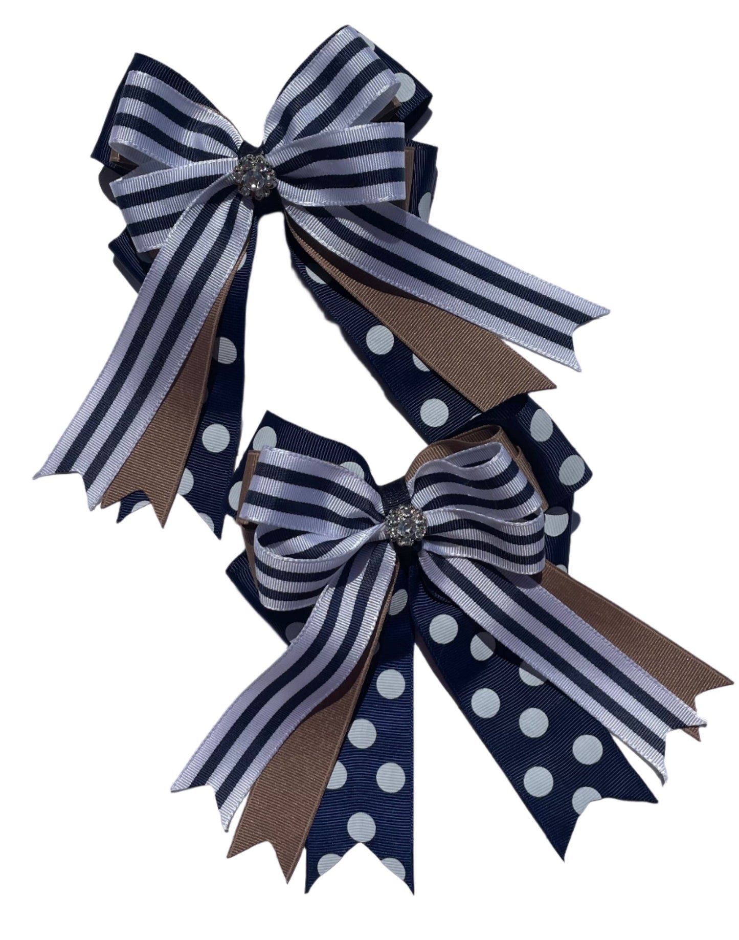 Equestrian Bow, Navy Blue, Khaki & White, Polka Dot, Stripes, Horse