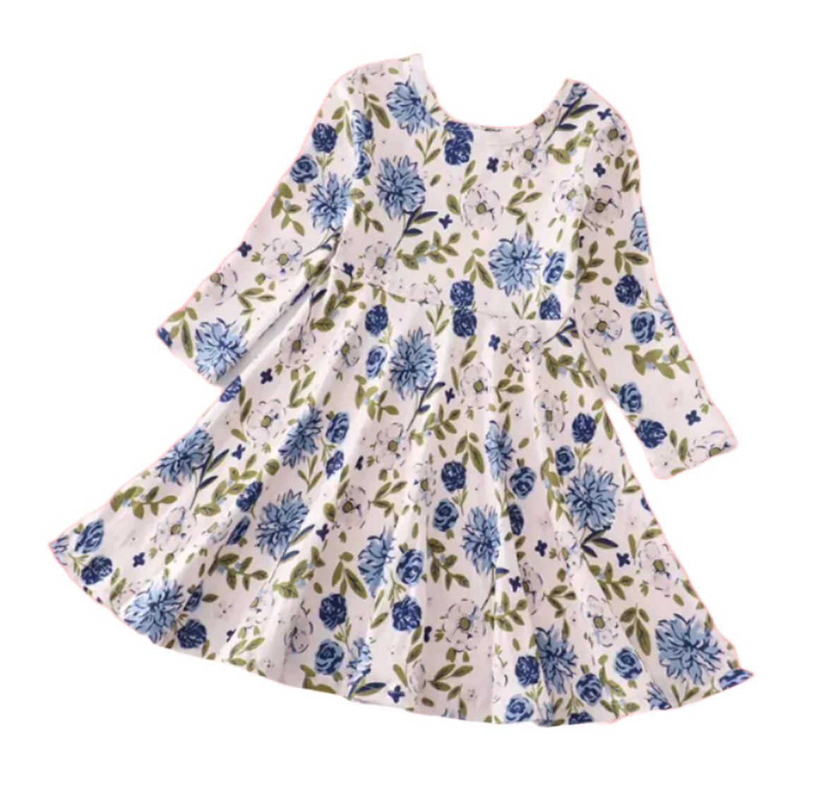 Blue Flowers Twirl Dress, girl, kids, Milk Silk