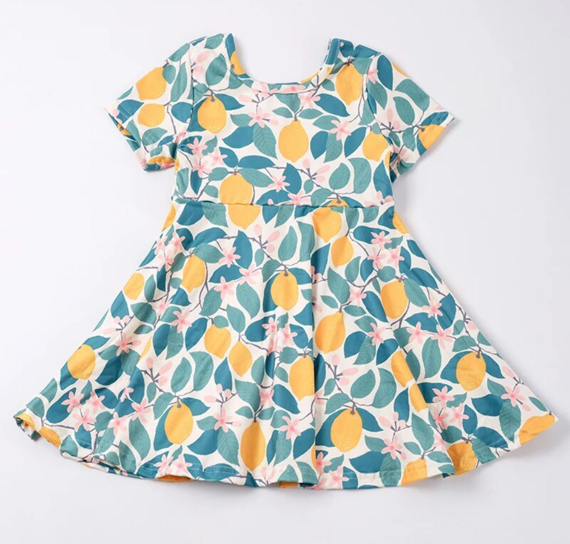 Lemon Squeeze Twirl Dress, girl, kids, Short Sleeve, Milk Silk